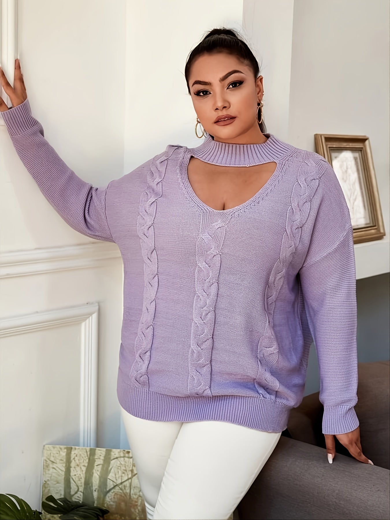 Long Sleeve Cut Out Sweater Medium Stretch