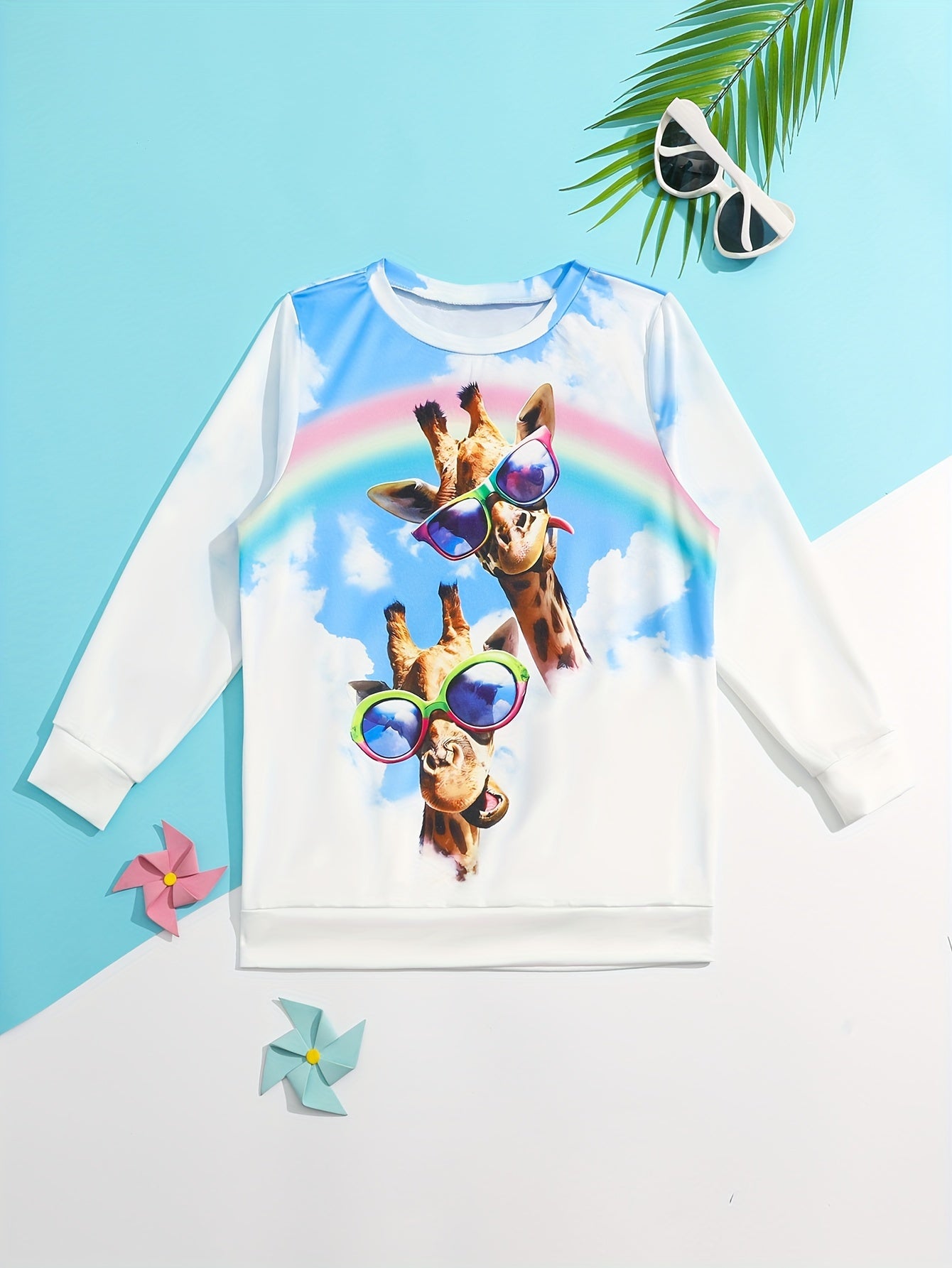 Giraffe Graphic Crew Neck Long Sleeve T shirt For Girls Spring Fall Gift