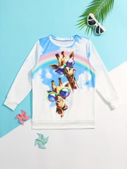 Giraffe Graphic Crew Neck Long Sleeve T shirt For Girls Spring Fall Gift