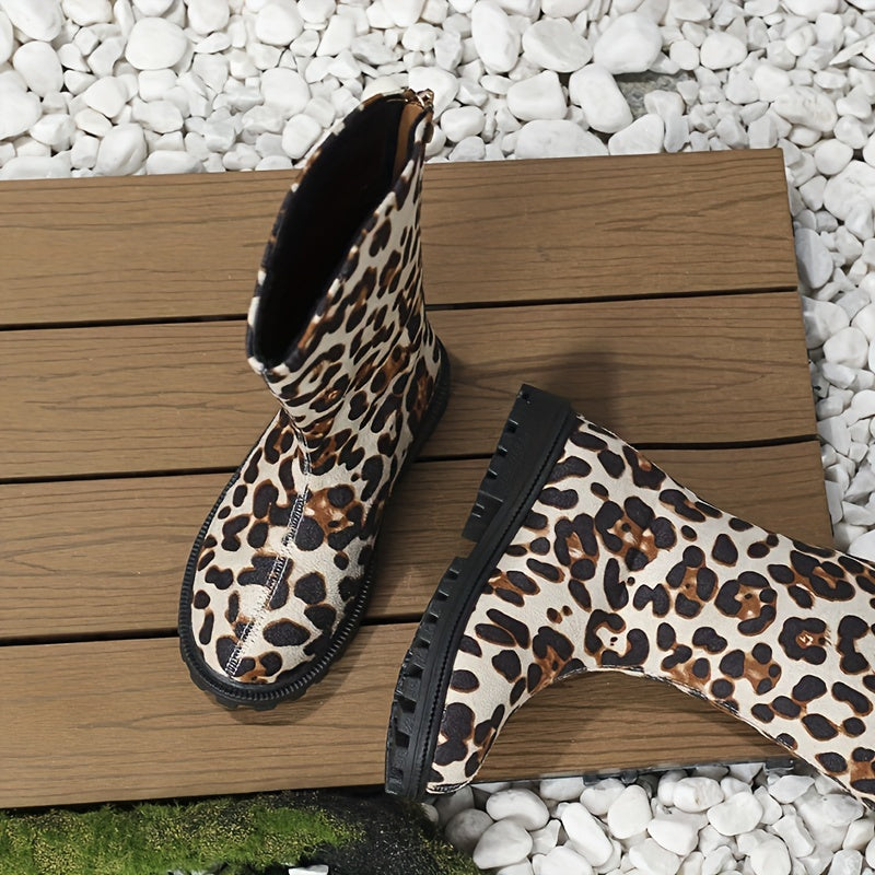 Girls Animal Print Zipper Boots for Fall and Winter
