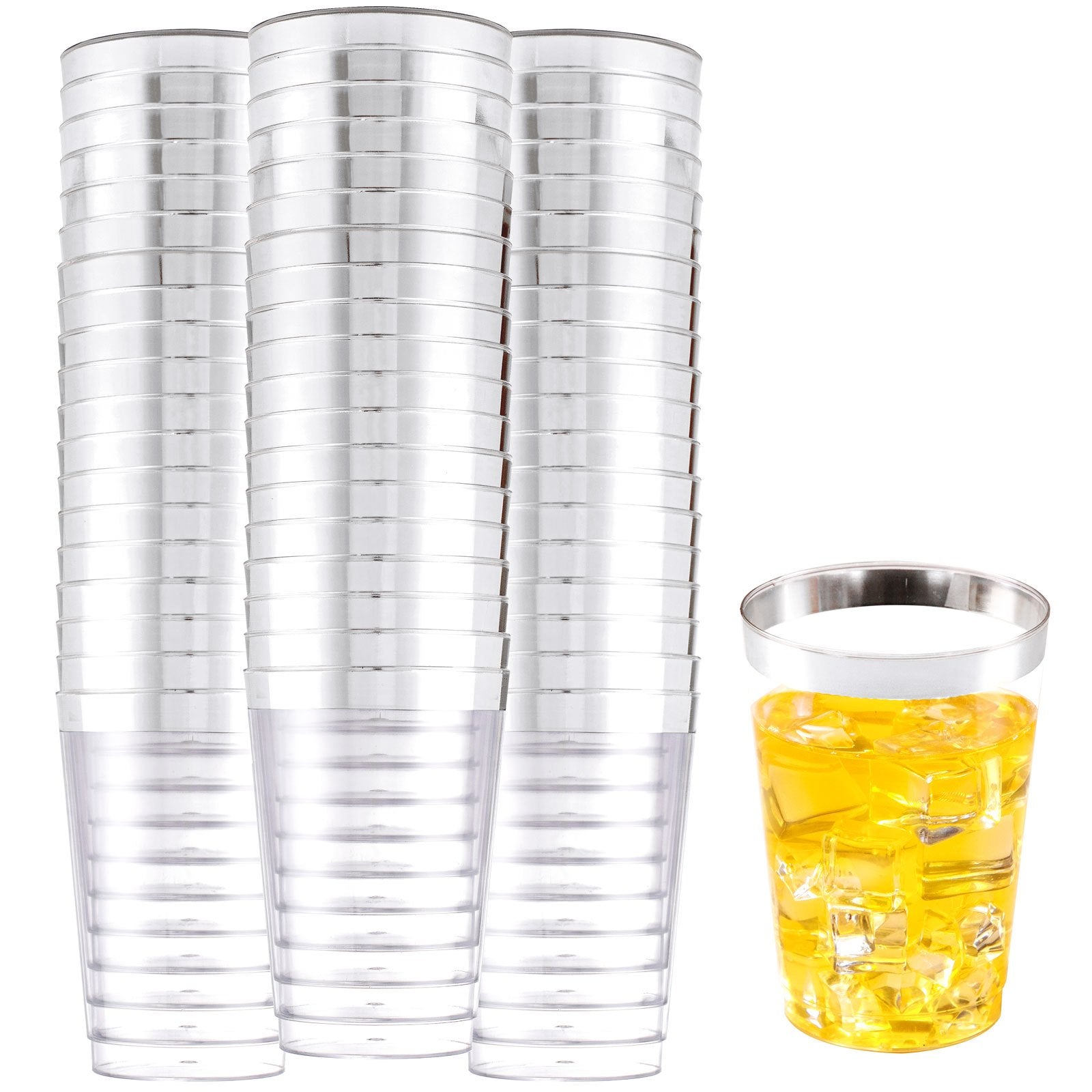 20pcs Silvery Plastic Cups 10 Oz Silver Rimmed Clear Disposable Wine Glasses