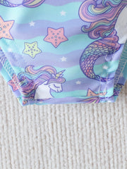 Toddler Girls' Unicorn Graphic 2pcs Swimwear Set with Bow Shoulder Top