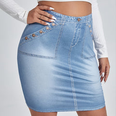 Denim Bodycon Skirt - Women's High Stretch Solid