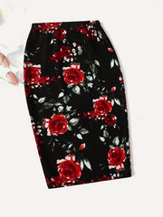 Floral Print High Waist Midi Slim Skirt for Women