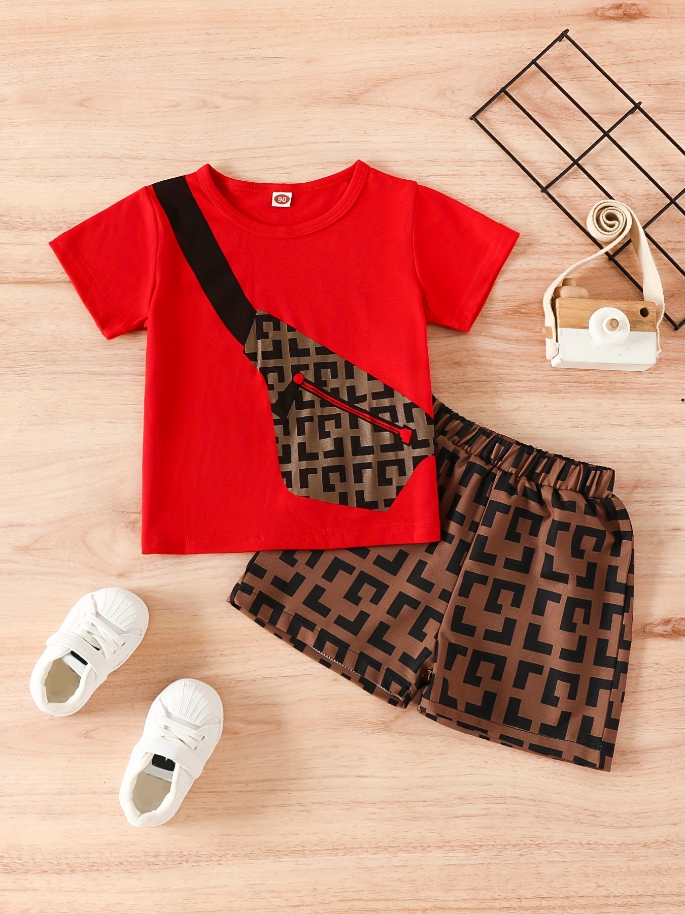 Boys Crossbody Bag Print T-shirt & Shorts Set