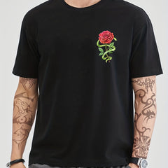Solid Cotton Flower Print Men's Graphic Crew Neck T shirt Casual Comfy Tees