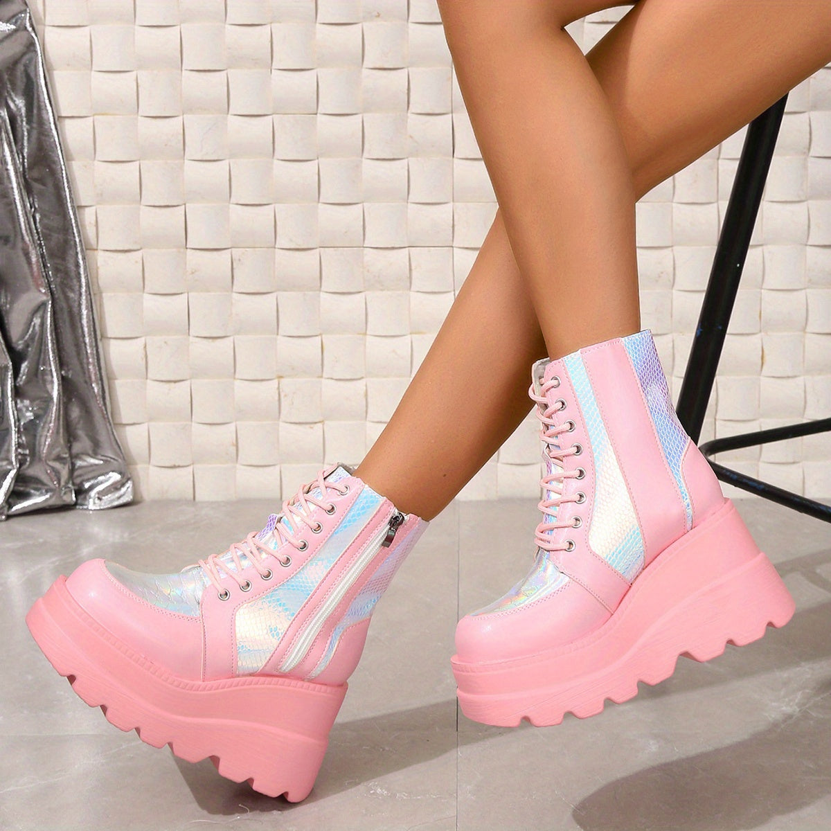 Women's Y2K Platform Lace Up Boots Comfortable Thick Bottom Shoes