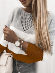 Casual Long Sleeve Block Cut Out Sweater