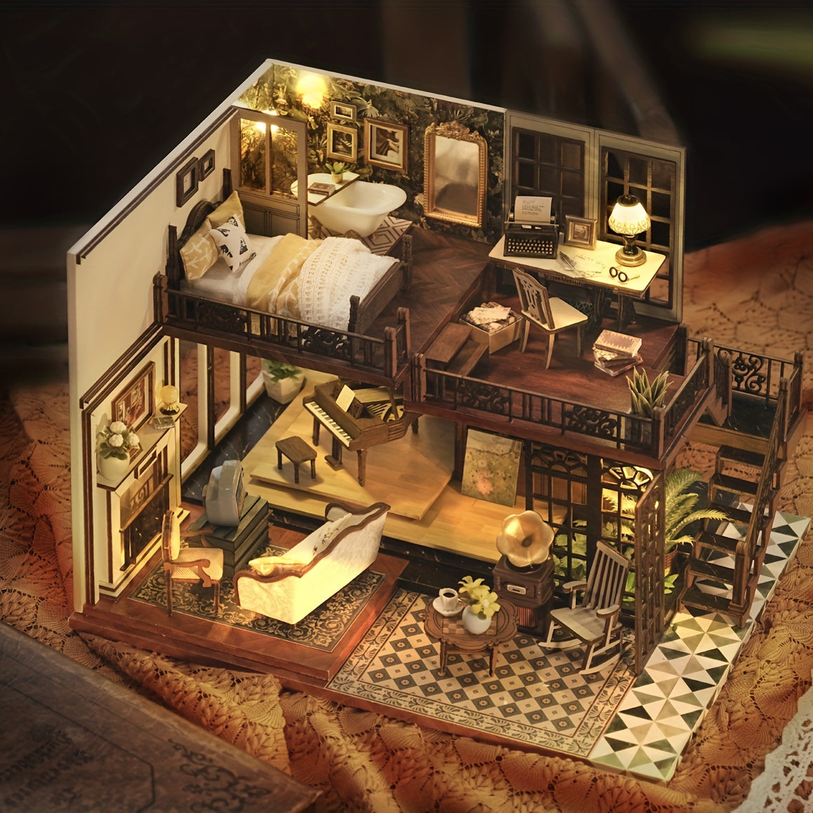 DIY Doll House Hut Time Imprint Attic Building Model Hand assembled House Toy