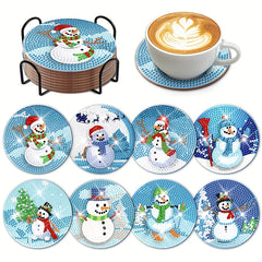 8pcs Snowman Diamond Painting Coaster Kits With Holder DIY Diamond Art