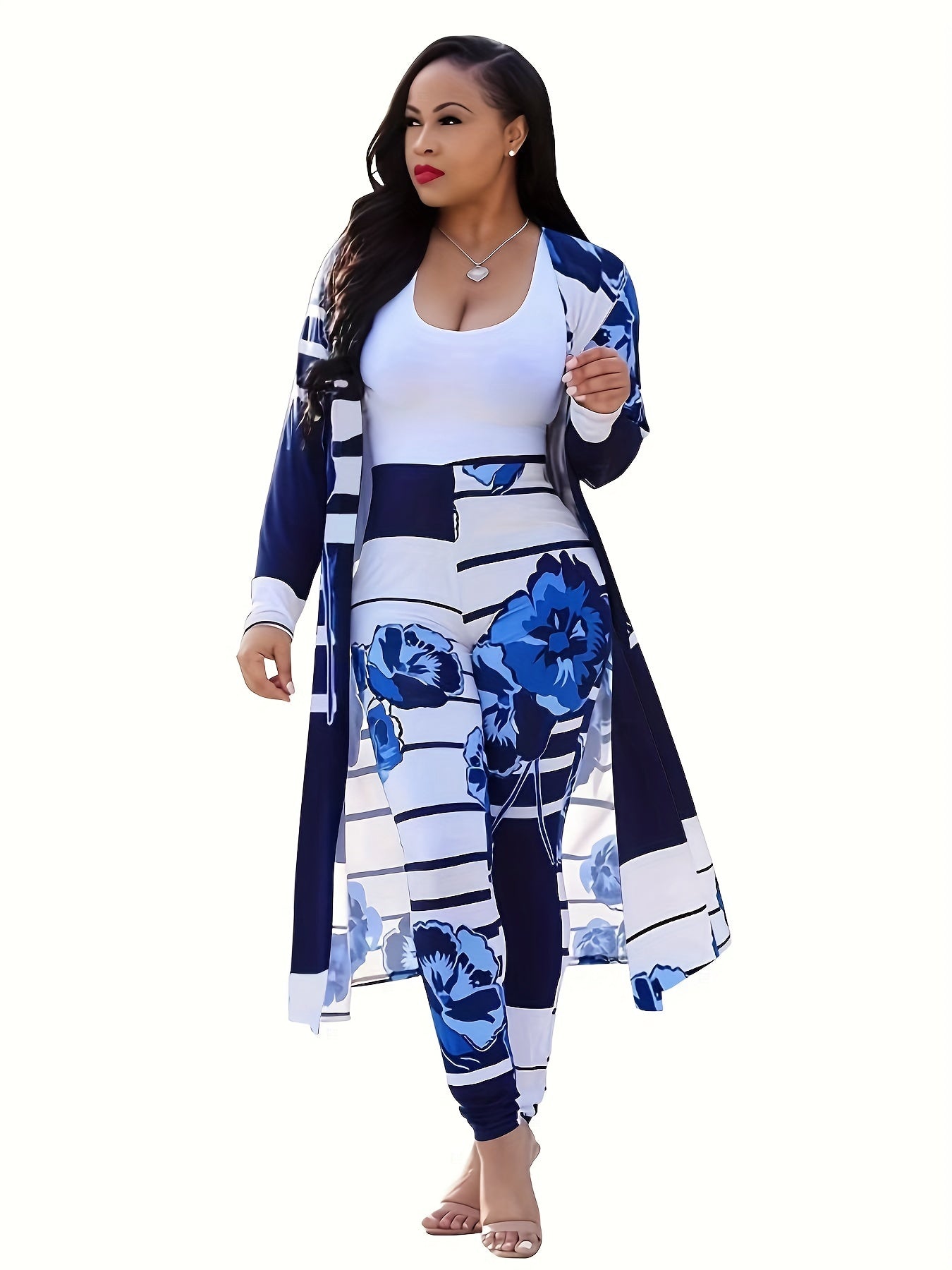 Printed Two Piece Set Coat & Pants Outfit