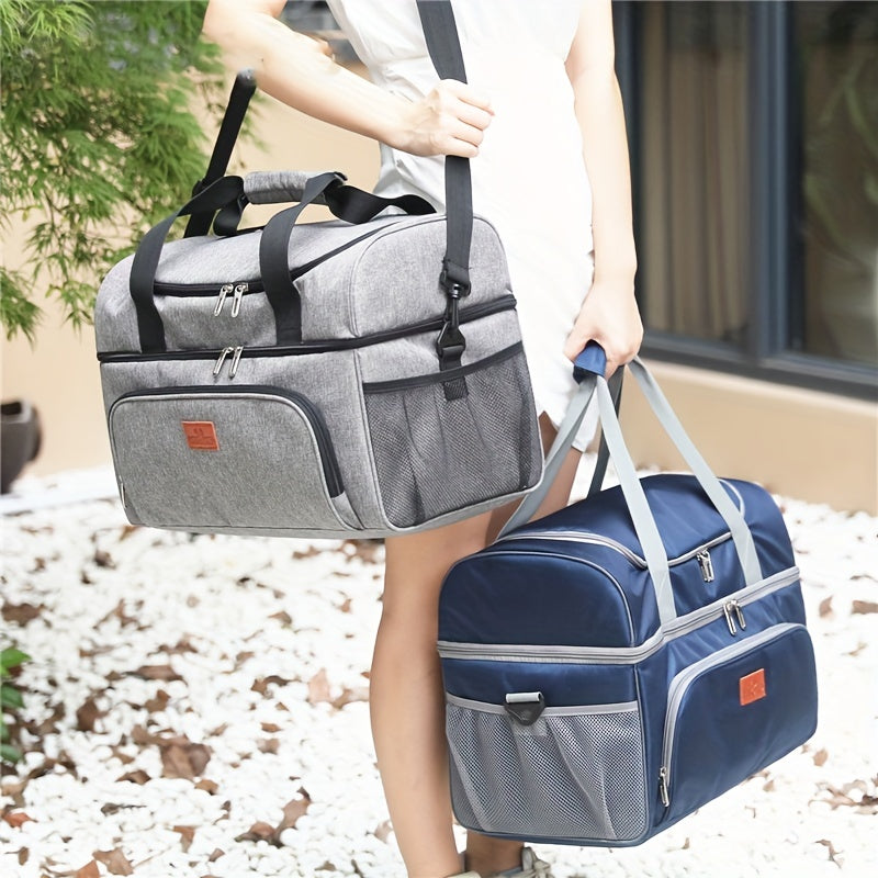 Large Capacity Insulated Picnic Bag Double Layered Shoulder & Handheld