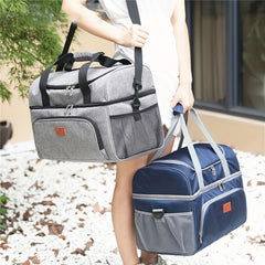 Large Capacity Insulated Picnic Bag Double Layered Shoulder & Handheld