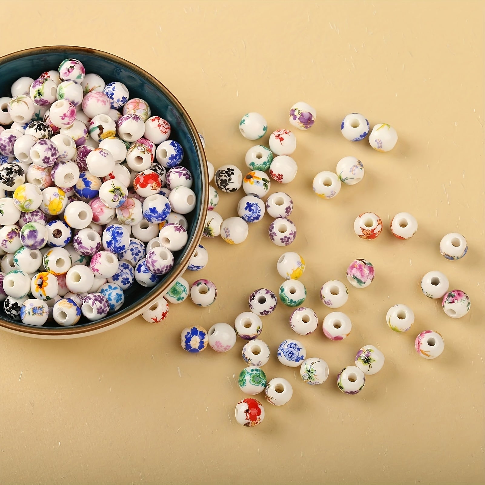 50pcs Mixed Flower Ceramic Craft Beads Set for DIY Jewelry Making Supplies