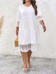 Women's Lace V-Neck Smock Dress