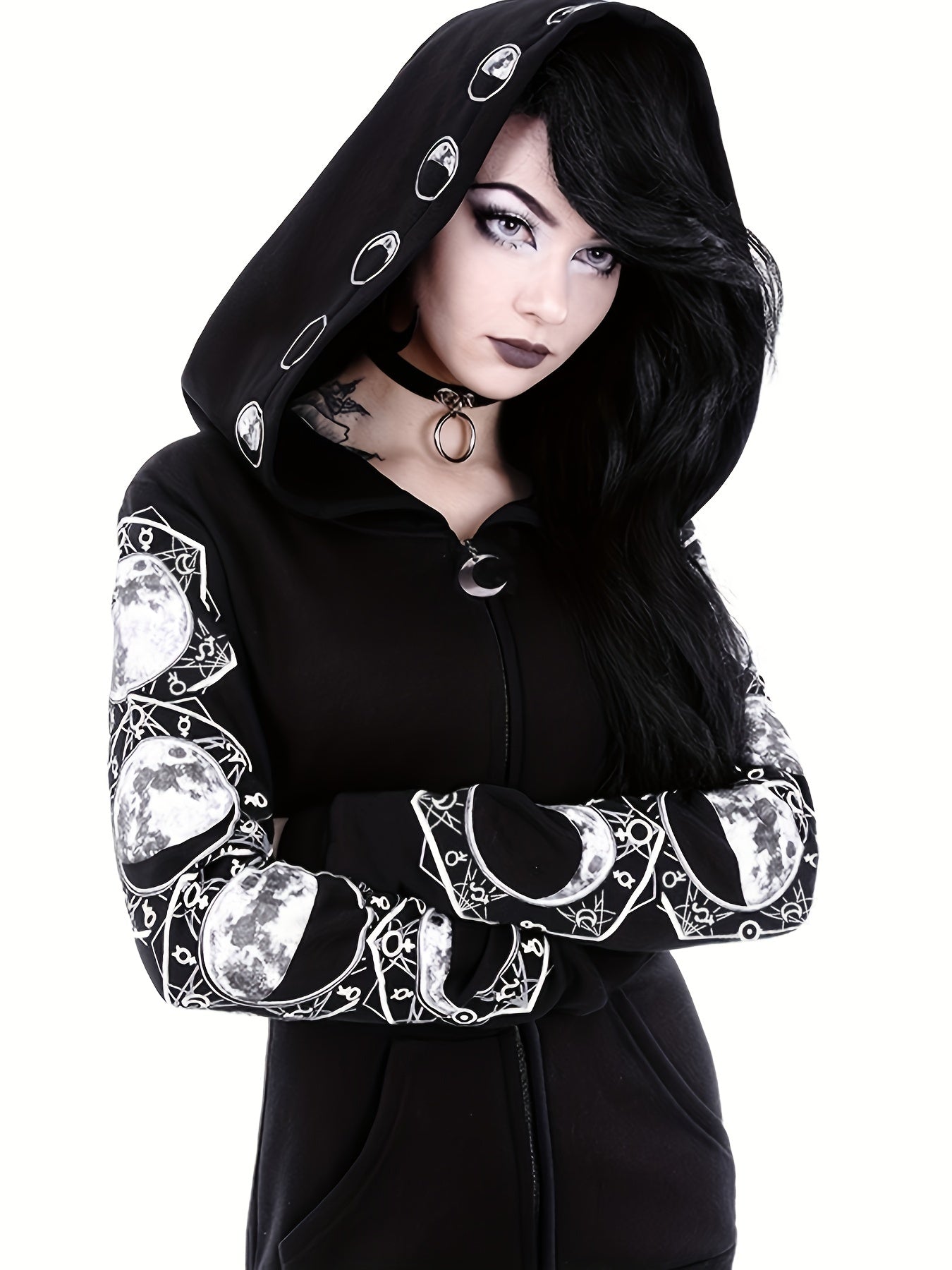 Moon Hoodie Large Hooded Zip Pocket Sweater Casual Tops Women's Clothing