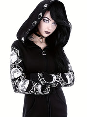 Moon Hoodie Large Hooded Zip Pocket Sweater Casual Tops Women's Clothing