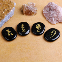 4Pcs Natural Crystal Engraved Chakra Symbols Palm Stones for Reiki Ornaments