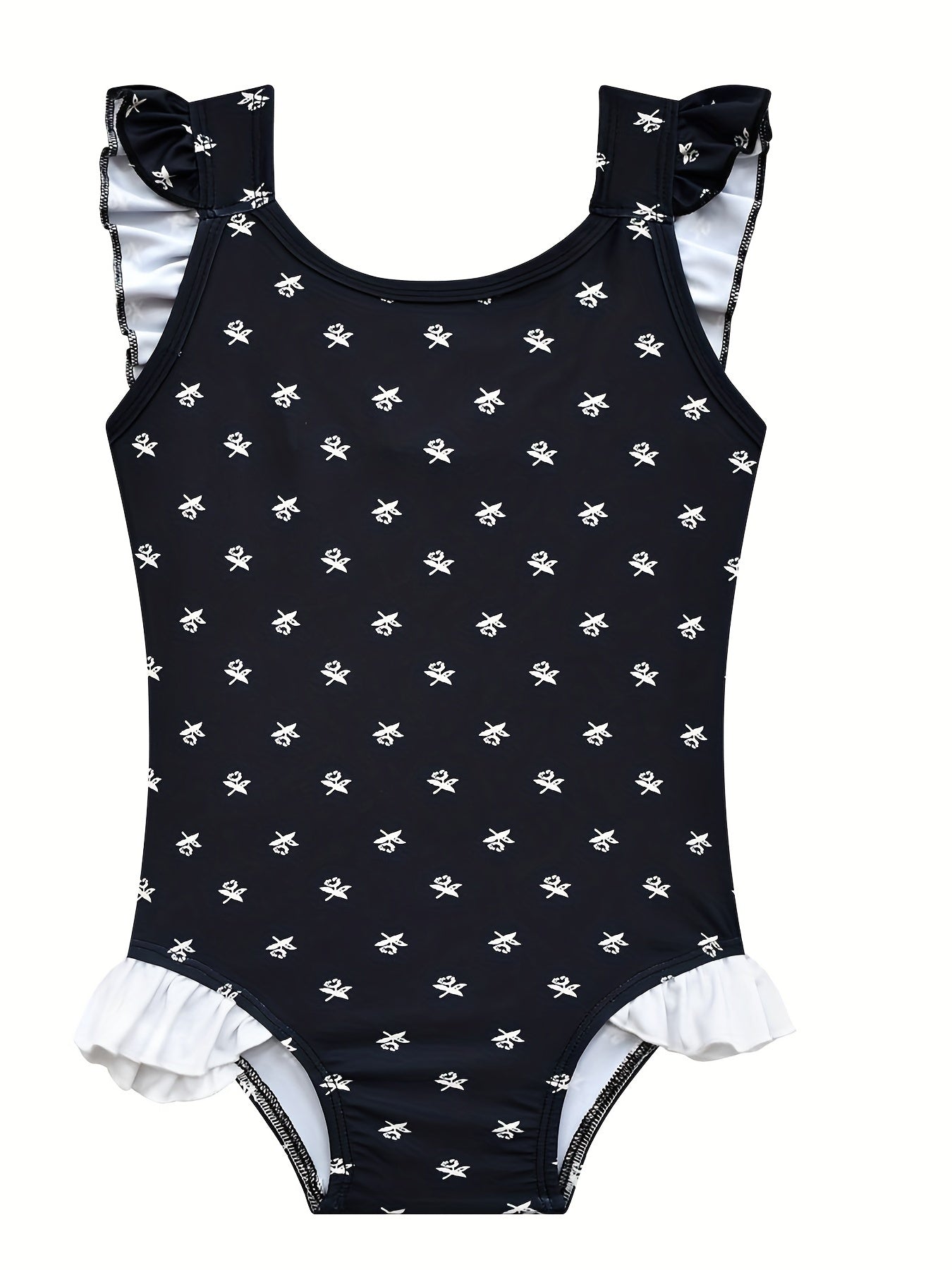 Girl's Ruffle Decor Onesie Swimsuit Floral Tankini Bathing Suit