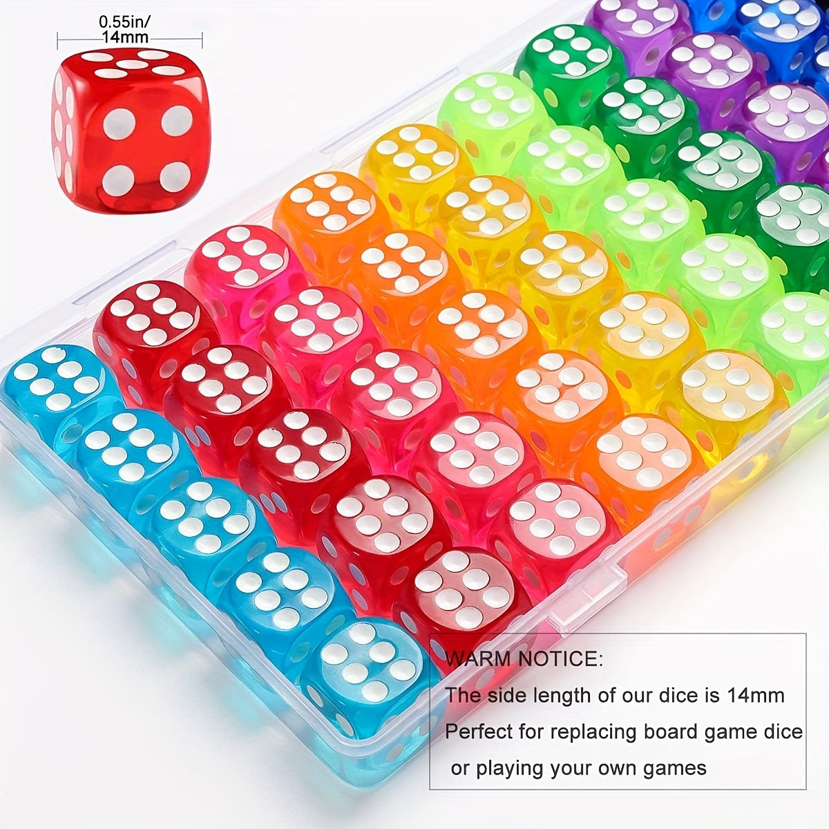 50pcs Multicolor Dice Set for Board Games 14mm, Math Learning Classroom