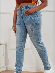 Stretch Ripped Jeans, Button Fly