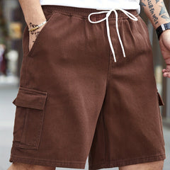 Men's Casual Cotton Cargo Denim Shorts with Drawstring Waist