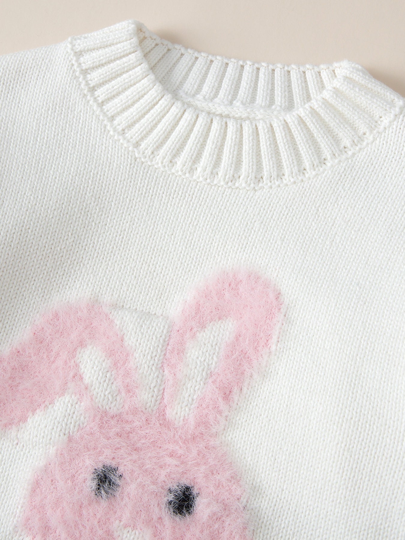 Girls Casual Knitted Sweater with Rabbit Embroidery