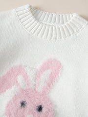 Girls Casual Knitted Sweater with Rabbit Embroidery