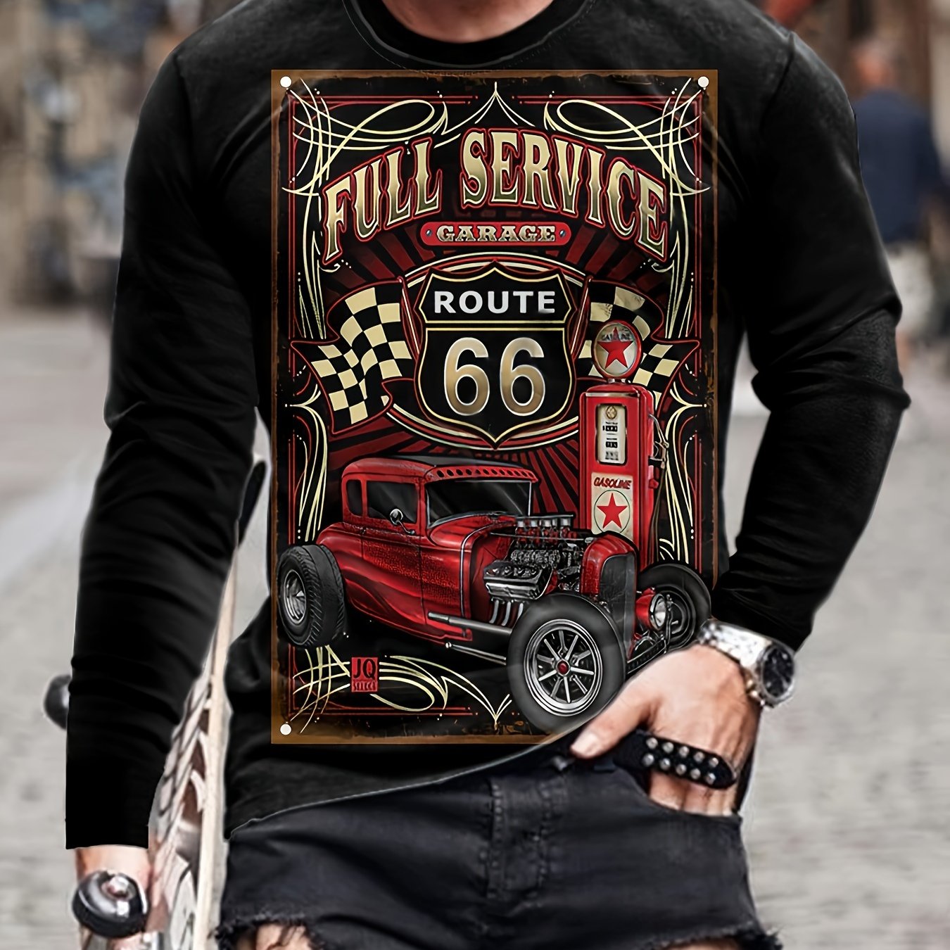 Vehicle Pattern Long Sleeve T shirt Men's Casual Top