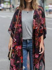 Floral Cover Up Shirt V Neck Semi Sheer Loose Fit Beach