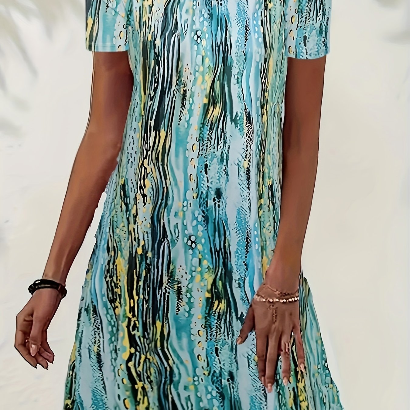 Striped Short Sleeve Round Neck Dress