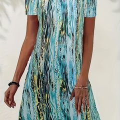 Striped Short Sleeve Round Neck Dress