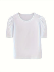 Versatile Puff Short Sleeve T shirt Girls Solid Tees Summer Clothes Party Gift