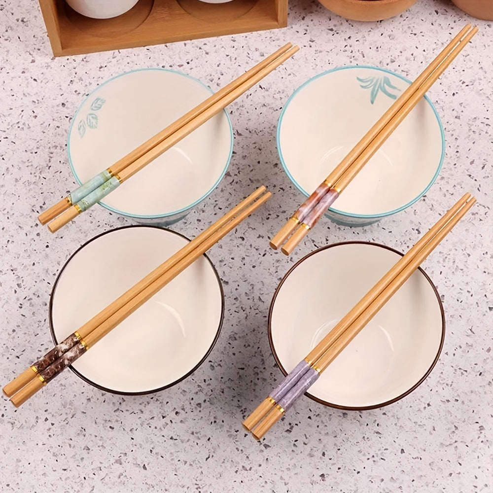 5 Pairs Solid Wood Bamboo Chopsticks Set Anti-slip Chinese Style Tableware