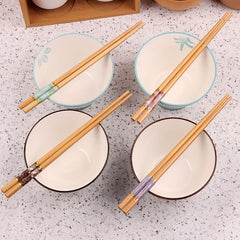 5 Pairs Solid Wood Bamboo Chopsticks Set Anti-slip Chinese Style Tableware