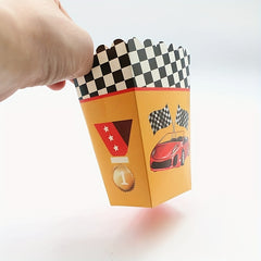 6pcs Racing Car Theme Popcorn Boxes & Flag Print Snack Box