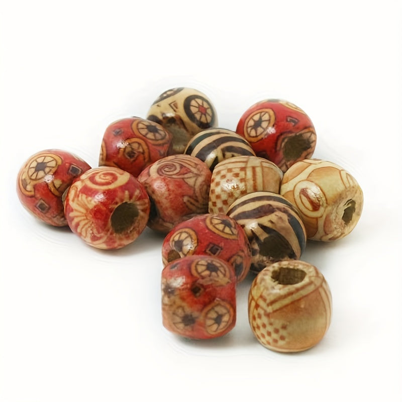 100pcs Natural 10mm Painted Wooden Beads Round Loose Beads Bulk