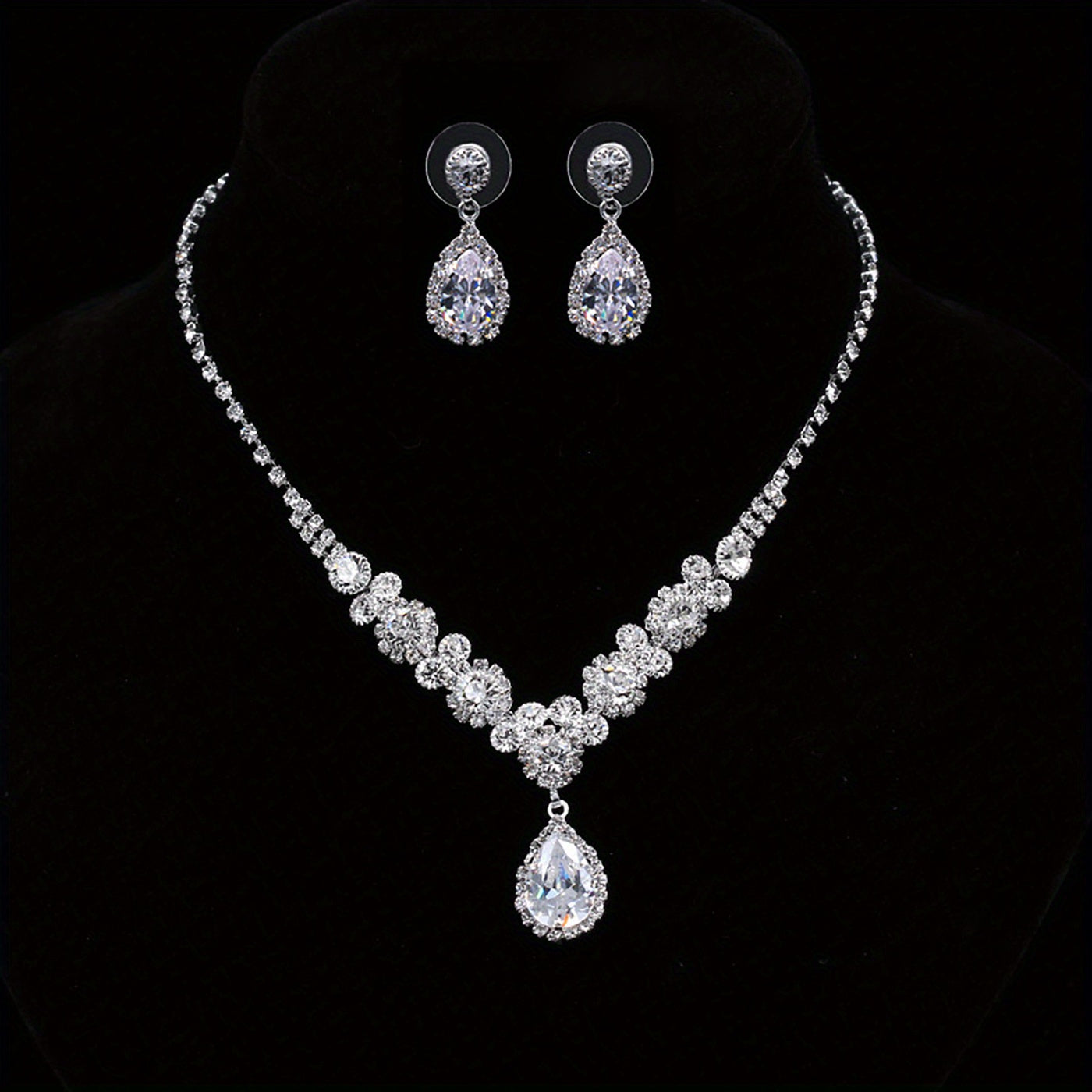 Zircon Necklace Earrings Set Bridal Wedding Jewelry