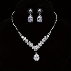Zircon Necklace Earrings Set Bridal Wedding Jewelry