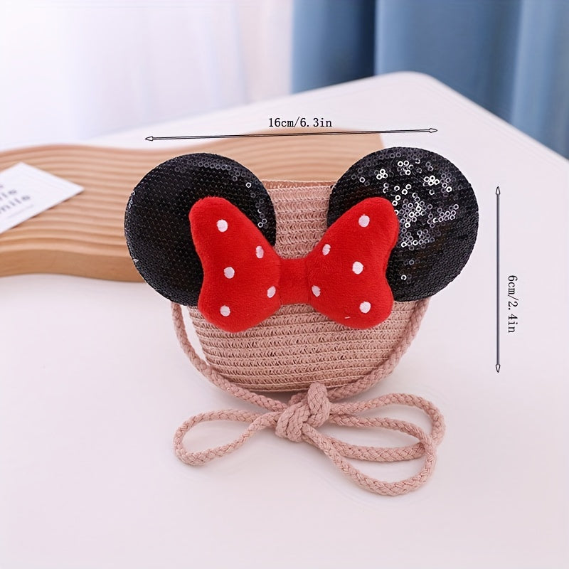 Girls Mini Beach Bag Straw Bag Cartoon Summer Girls Crossbody Bag