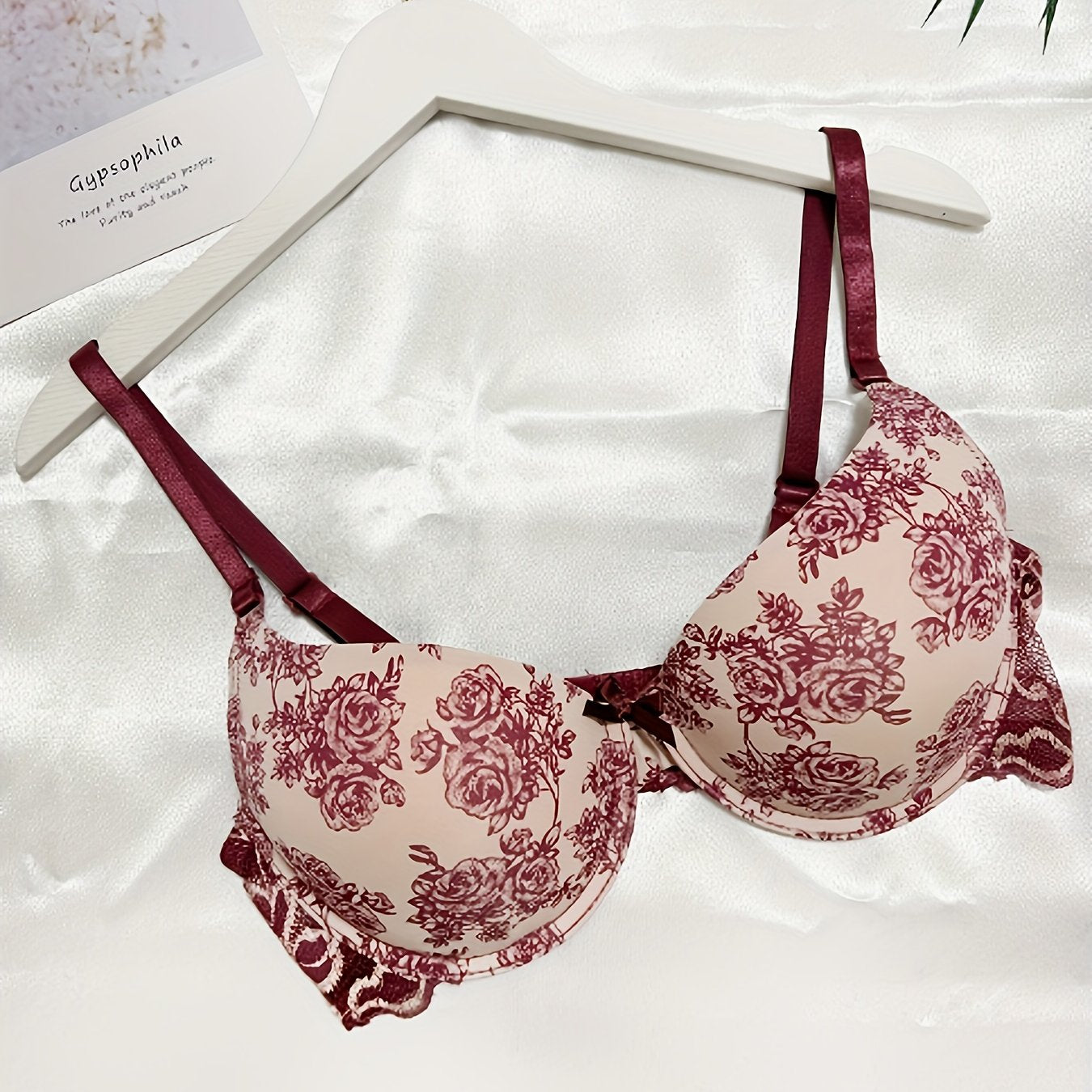 Floral Print Push Up Bras Comfy & Breathable Bow Tie Bra