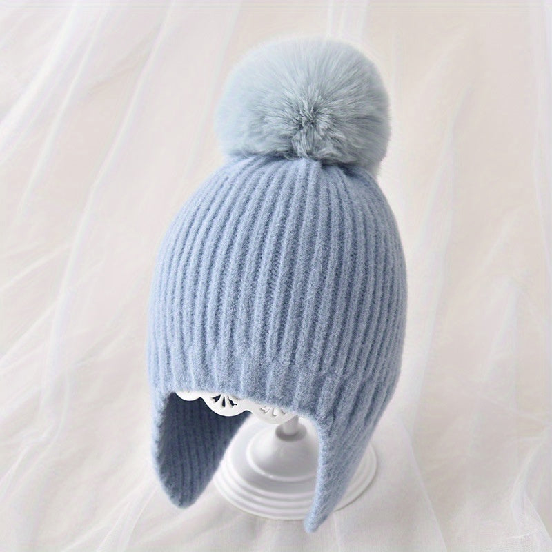 Children's Knitted Hat with Ear Protection and Fur Ball