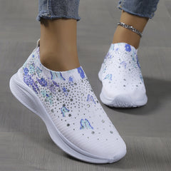 Women's Rhinestone Butterfly Print Slip On Sports Shoes