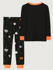 2pcs Halloween Pajamas Set for Kids Long Sleeve Top & Pants Boy's Loungewear