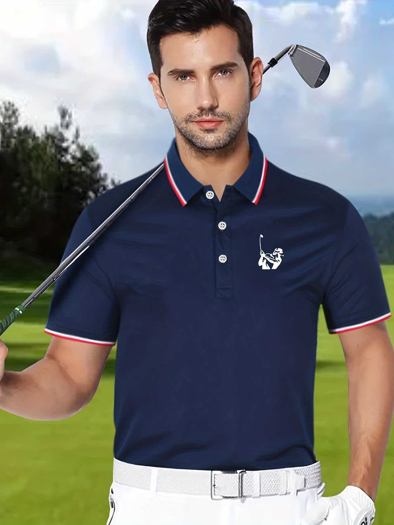 Men's Casual Stretch Lapel Polo Shirt Short Sleeve Button Up