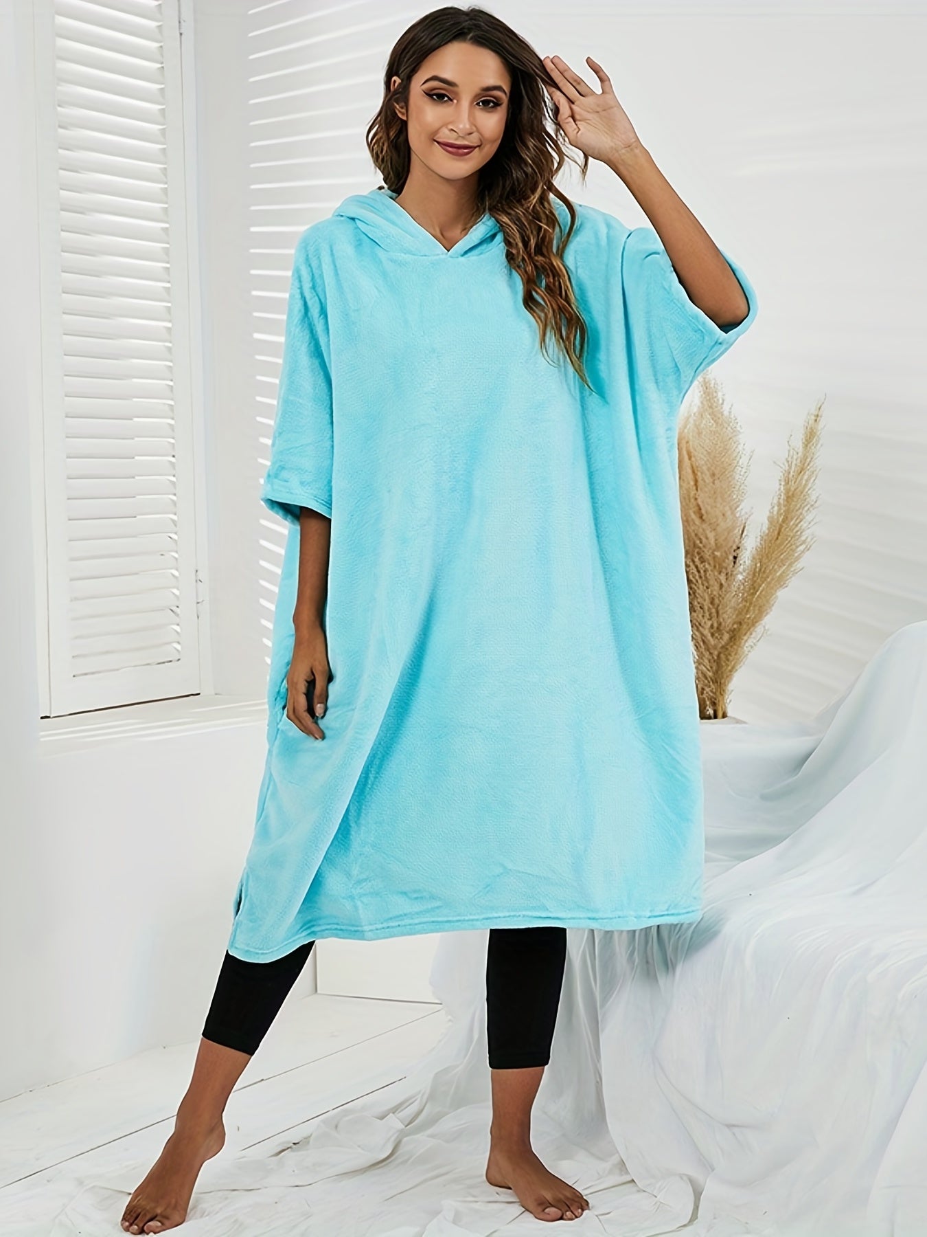 Plus Size Coral Fleece Hooded Dress Comfort Wearable Blanket