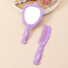 Vintage Purple Handheld Makeup Mirror Compact Purse Set