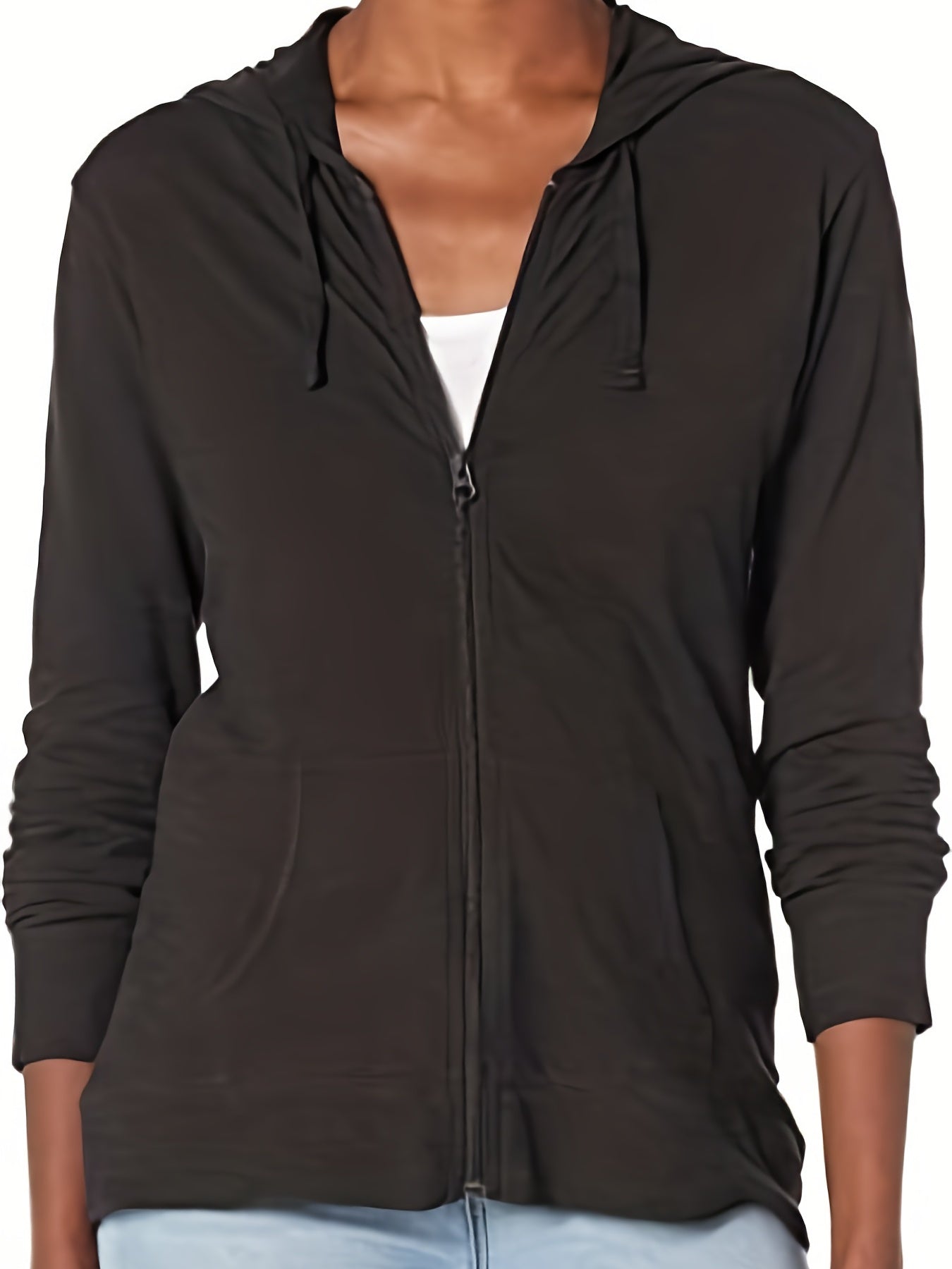Solid Zip Up Hoodie Casual Long Sleeve Hoodies Sweatshirt