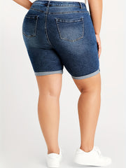 Button Fly Ripped Roll Up Denim Short