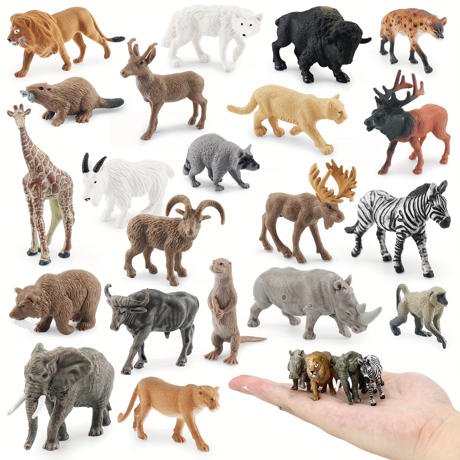 21Pcs Mini Forest Animal Figurines Plastic Jungle Wildlife